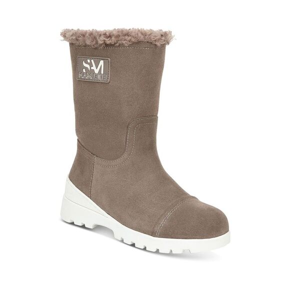 NWT SAM EDELMAN Womens Gray Kaylie Round Toe Wedge Slip On Leather Booties 9 M